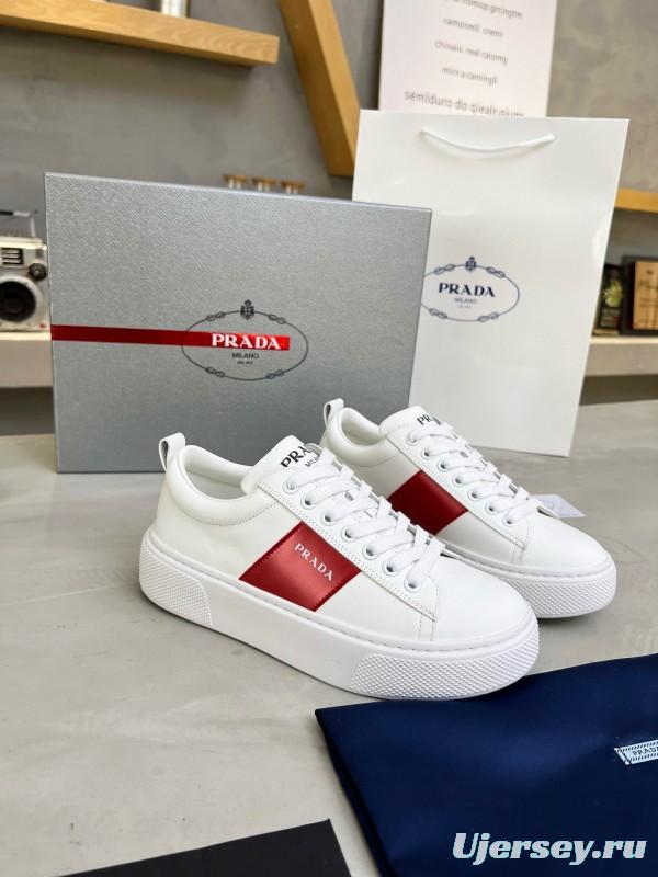 2024 Women Prada White Red Leather Sneakers MJ00310