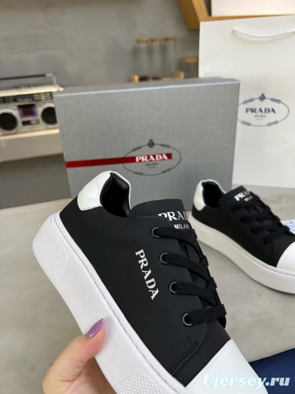 2024 Unisex Prada Black White Leather Sneakers MJ00310