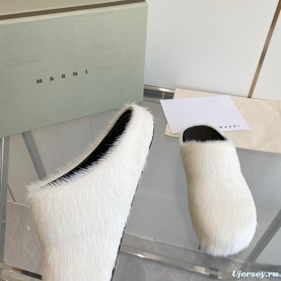 2024 Women Marni White Pony Hair Leather Mules MJ00320