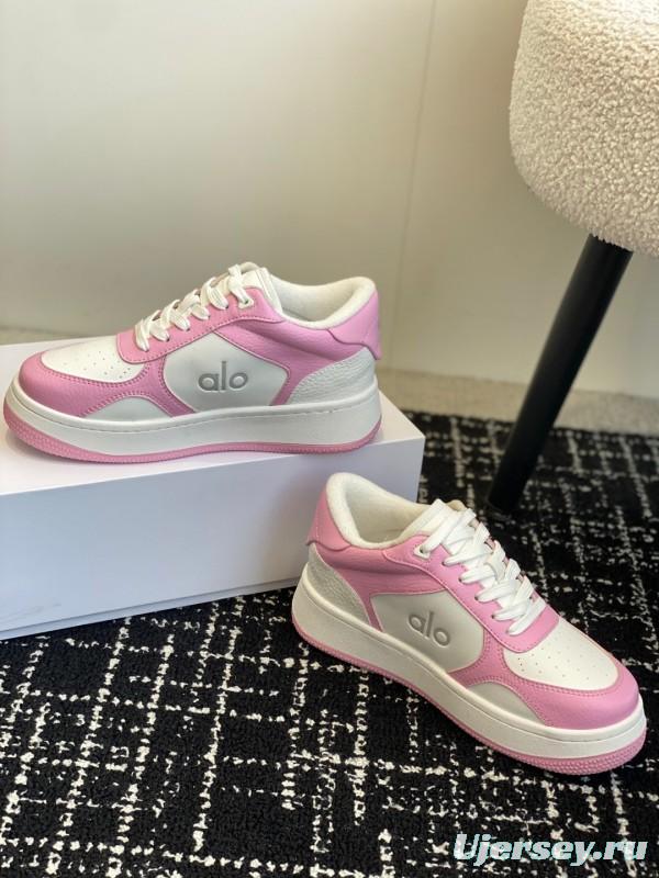 2025 Women Alo White Pink Leather Sneakers KFY00280