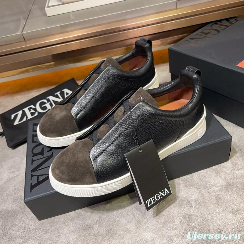 2024 Men Ermenegildo Zegna Black Brown Leather Suede Sneakers