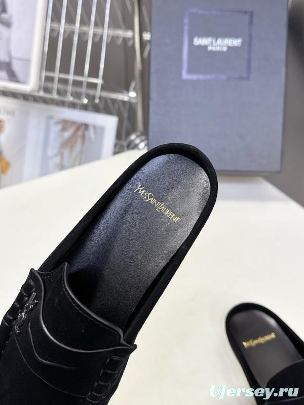 2025 Women Yves Saint Laurent Black Suede Loafers KFY00330