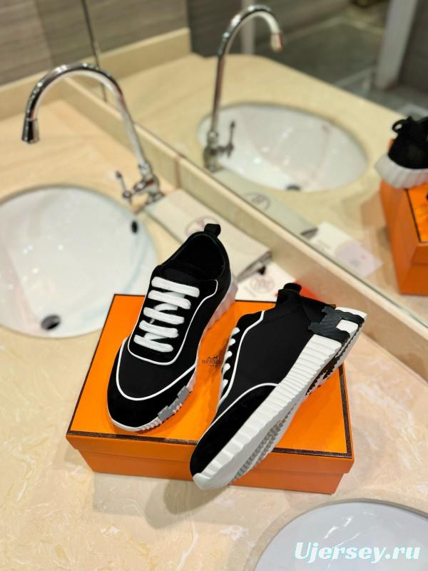 2024 Unisex Hermès Black Imported Silk Calfskin Suede Casual Sneakers MJ00320