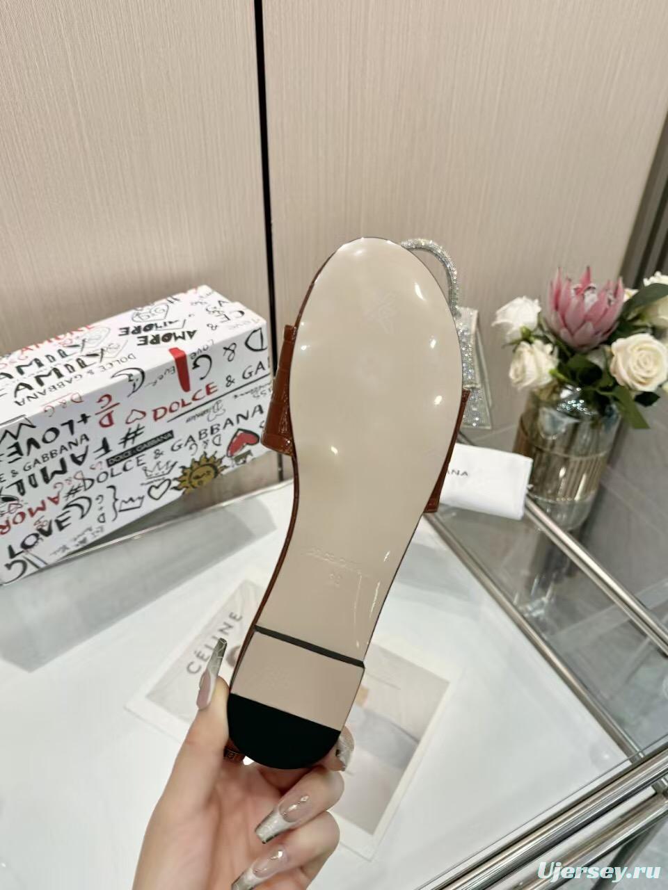 2025 Women Dolce & Gabbana Brown Leather Slippers LY00190