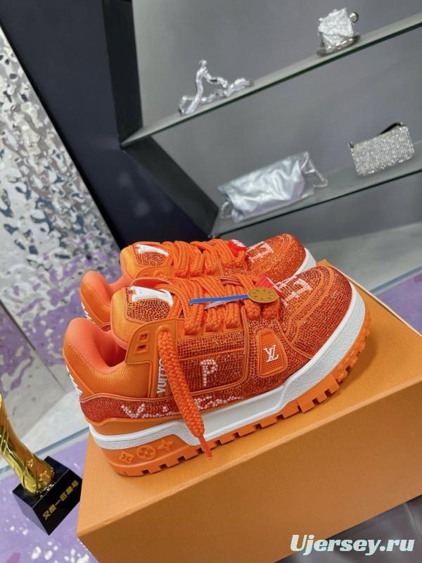 2024 Kids Louis Vuitton Orange Leather LV Trainer