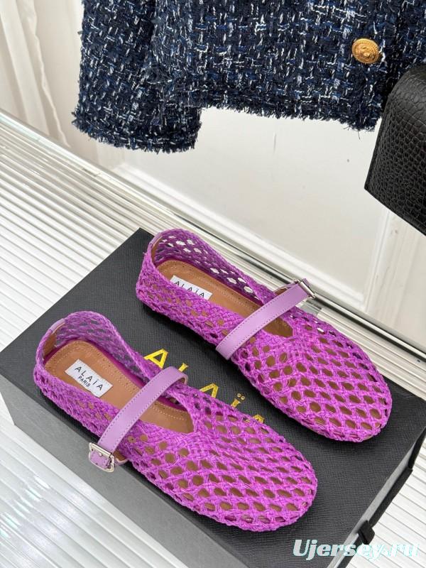 2025 Women AlAIA Purple Woven Leather Mary Jane