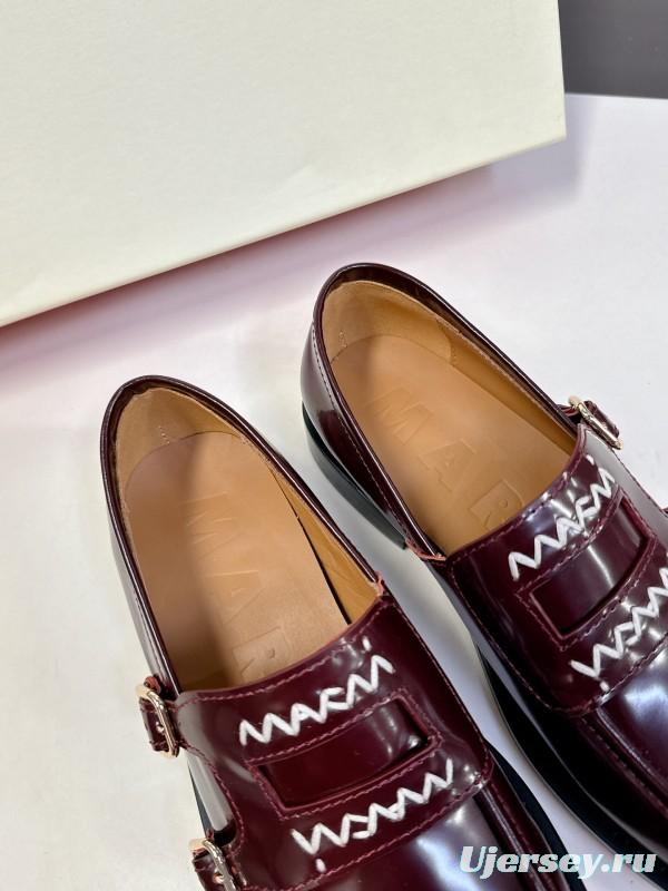 2025 Women Marni Burgundy Leather Loafers KFY00320