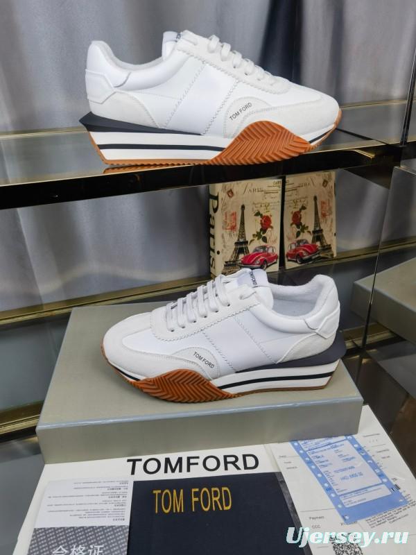 2025 Unisex TOM FORD White Leather Suede Sneakers LY00360(F)/LY00370(M)
