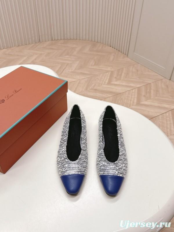 2025 Women Le Parmentier Grey Blue Knitted Leather Loafers