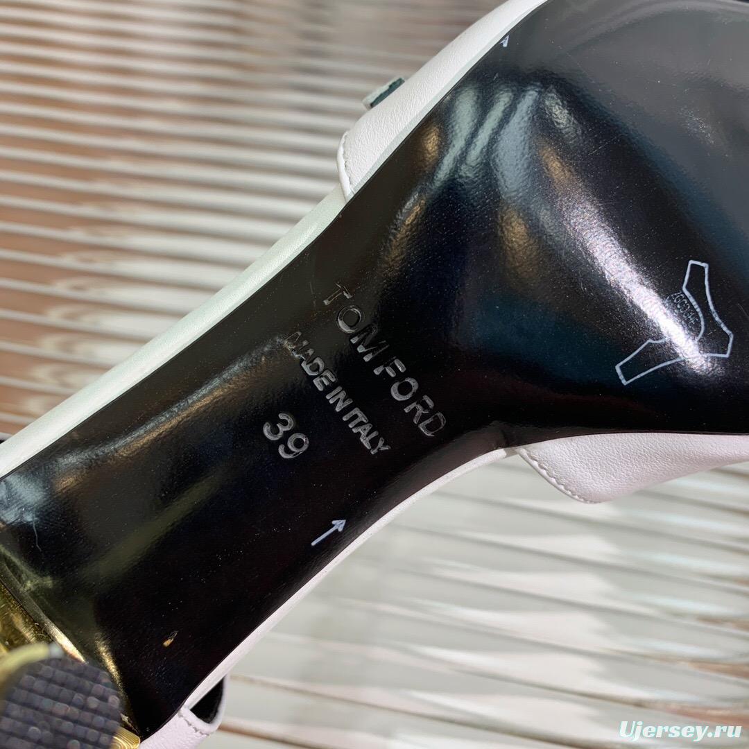 2025 Women TOM FORD White Gold Leather Pointed Toe Pumps KFY00320