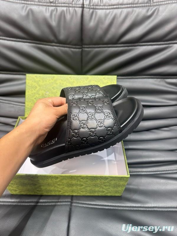 2024 Slippers Gucci Black Leather Slippers MJ00200