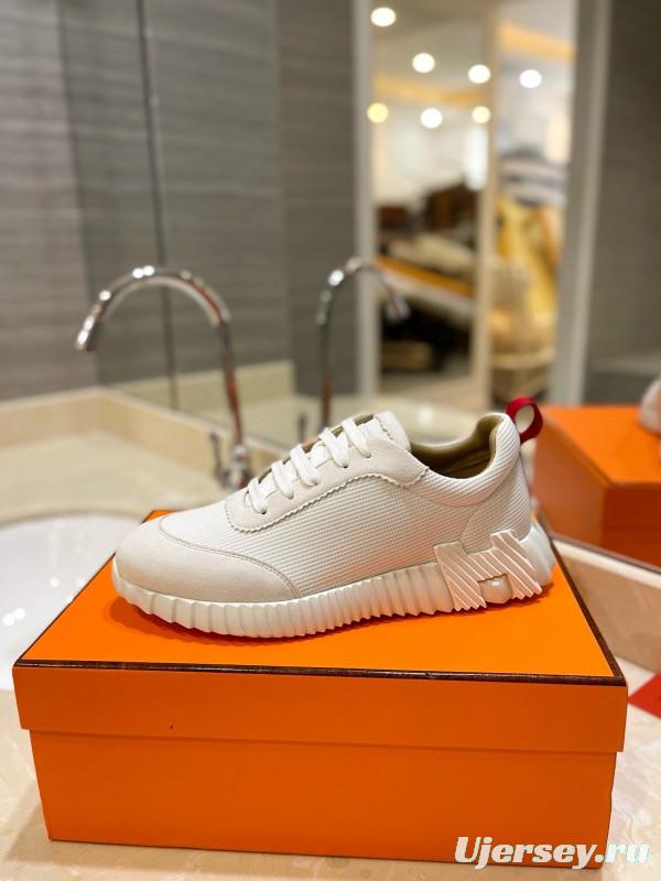 2024 Unisex Hermès White Imported Silky Calf Suede Rain Cloth Casual Sneakers MJ00320