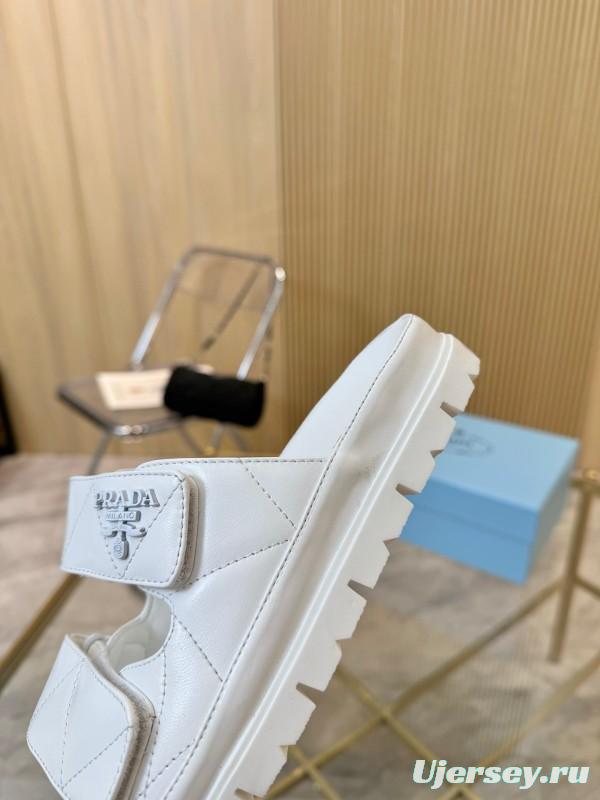 2025 Women Prada White Leather Slippers LY00270