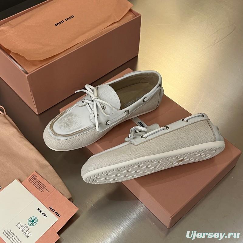 2025 Women Miu Miu White Leather Loafers LY00230