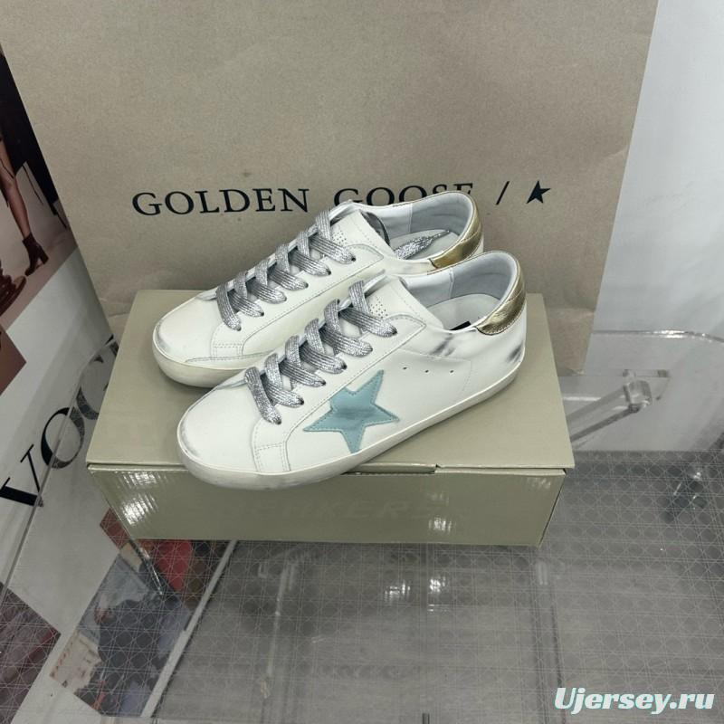 2025 Women GGDB White Blue Leather Sneakers