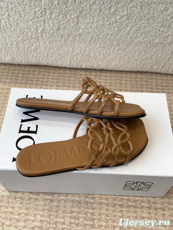 2025 Loewe Brown Leather Slippers KFY00250