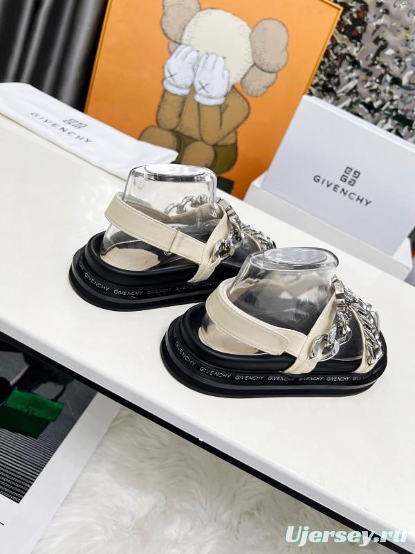 2025 Women Givenchy White Leather Sandals Chain Detail LY00260