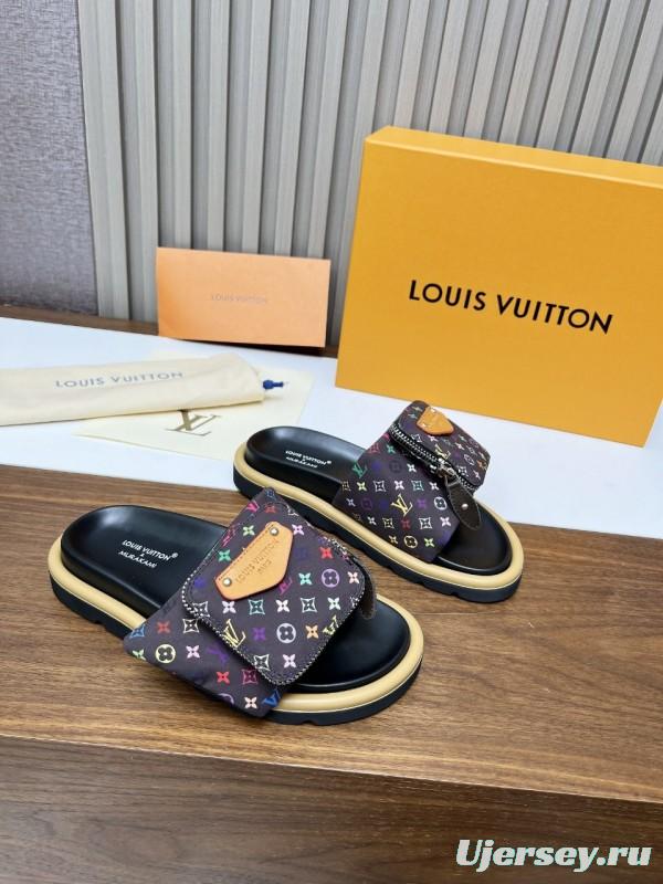2025 Unisex Louis Vuitton Multicolor Leather Slippers KFY00230