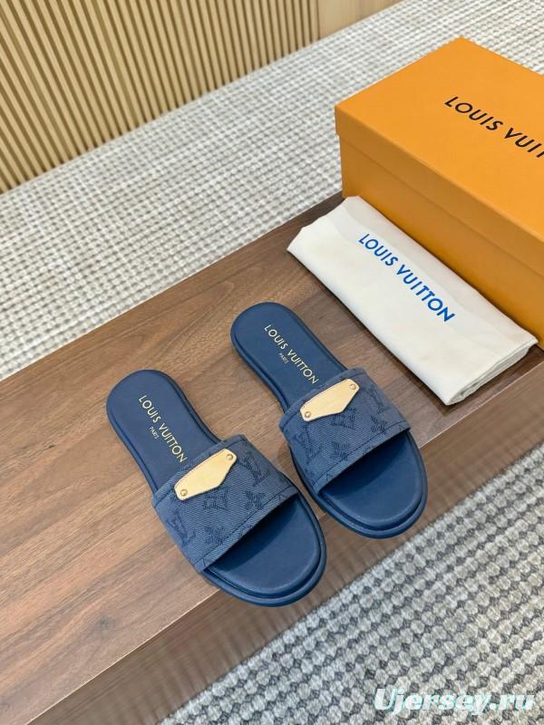 2025 LV Blue Leather Slippers LY00200
