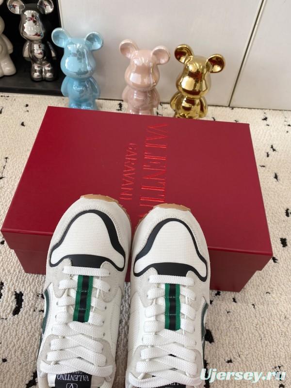 2025 Unisex Valentino White Green Leather Silk Sneakers LY00340