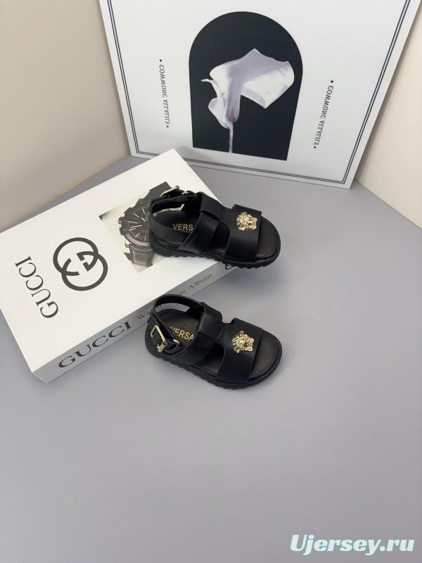 2025 Kids Versace Black White Leather Sandals
