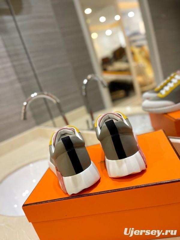 2024 Unisex Hermès Yellow Grey White Imported Silk Lambskin Imported Rain Velvet Casual Sneakers MJ00320