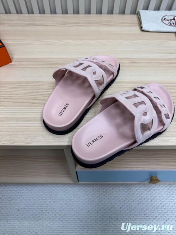 2025 Slippers Hermès Pink Suede Slippers