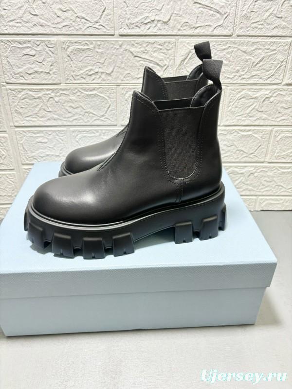 2024 Women Prada black leather short boots MJ00380