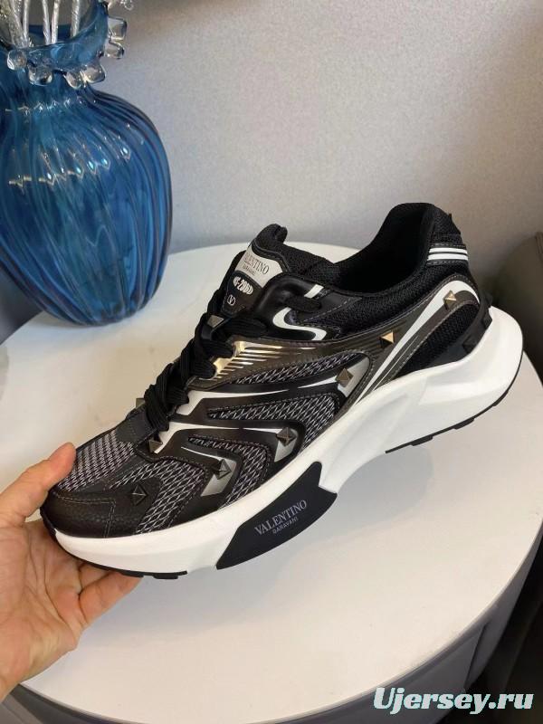 2024 Unisex Valentino Black White Mesh Leather Sneakers MJ00410