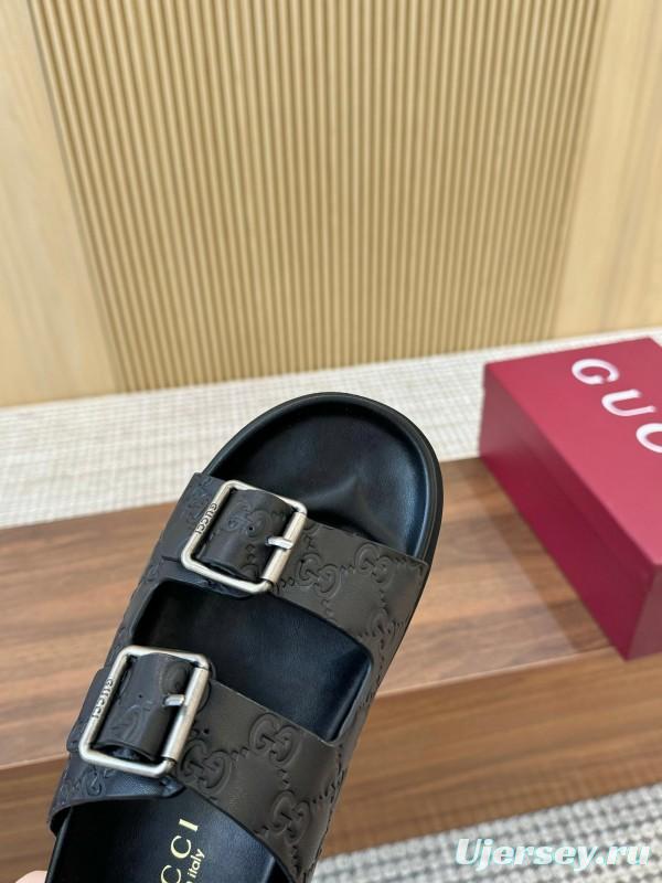 2025 Women Gucci Black Leather Sandals Buckle LY00230