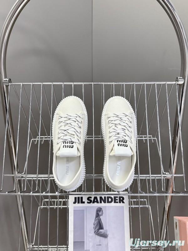 2025 Women Miu Miu White Canvas Sneakers