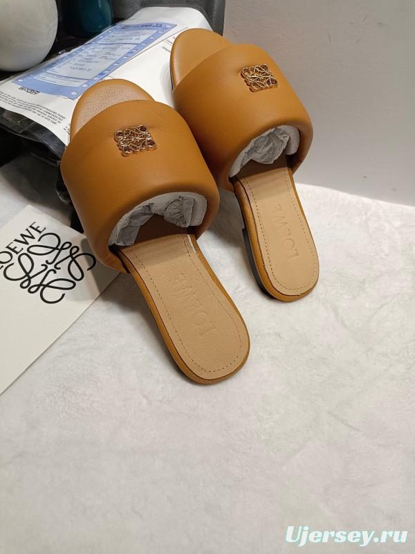 2025 Women Loewe Tan Leather Slippers LY00260