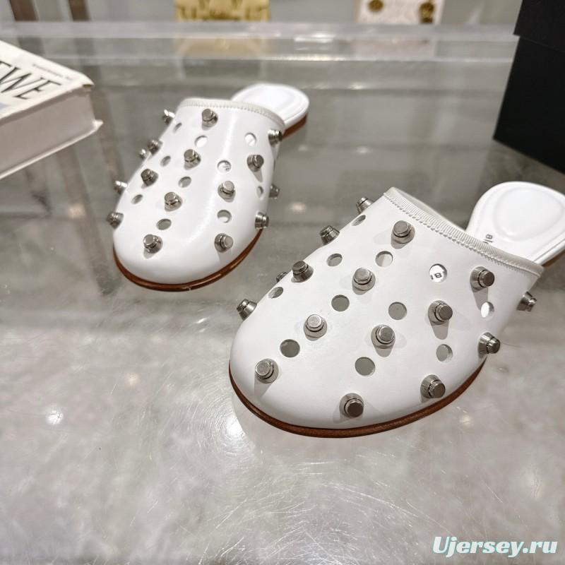 2025 Slippers Alexander Wang White Leather Studded LY00310