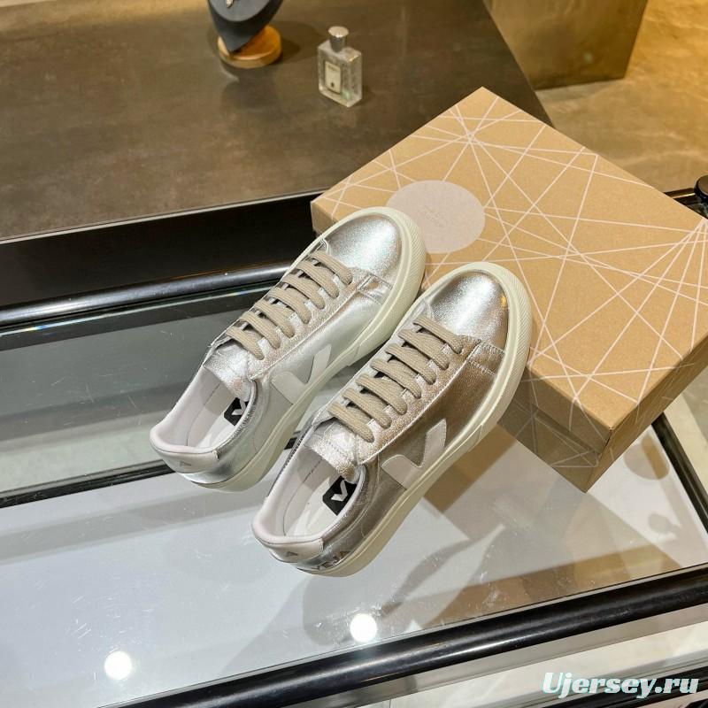 2025 Unisex VEJA Silver Leather Canvas Vulcanized Sneakers MJ00240