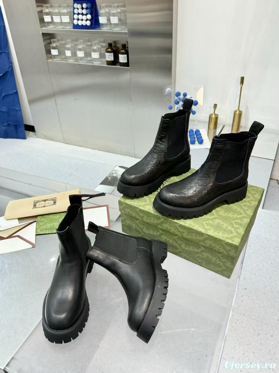 2024 Women Gucci Black Leather Ankle Boots MJ00340