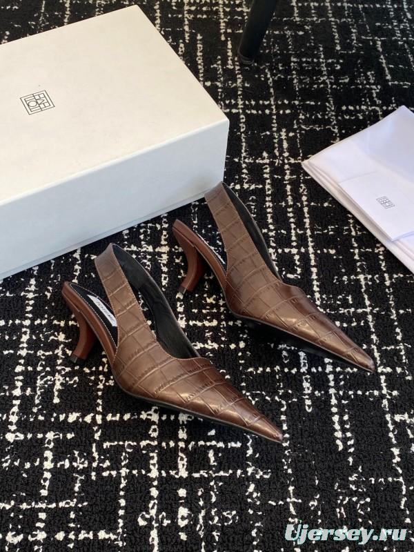 2025 Women Toteme Brown Leather Slingback Pointed Toe Heels