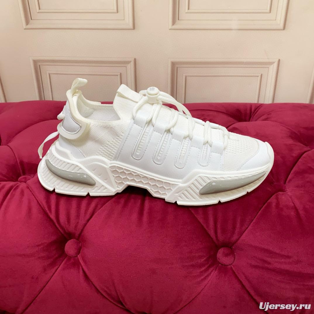 2024 Unisex Dolce & Gabbana White Knit Leather Sneakers MJ00340