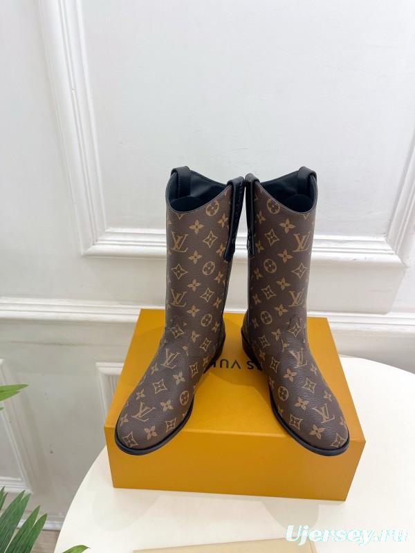 2024 Women Louis Vuitton Brown Monogram Calf Leather Boots MJ00440