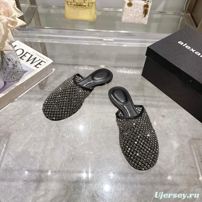 2025 Slippers Alexander Wang Black Mesh Leather Stud LY00310