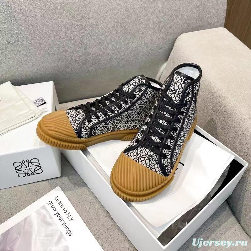 2025 Women Loewe Black White Canvas Rubber High Top Sneakers LY00291