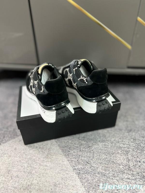 2024 Men Gucci black white fabric suede sneakers MJ00260