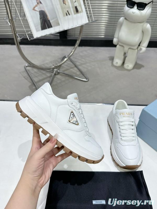 2025 Women Prada White Cow Leather Lambskin Sneakers KFY00310