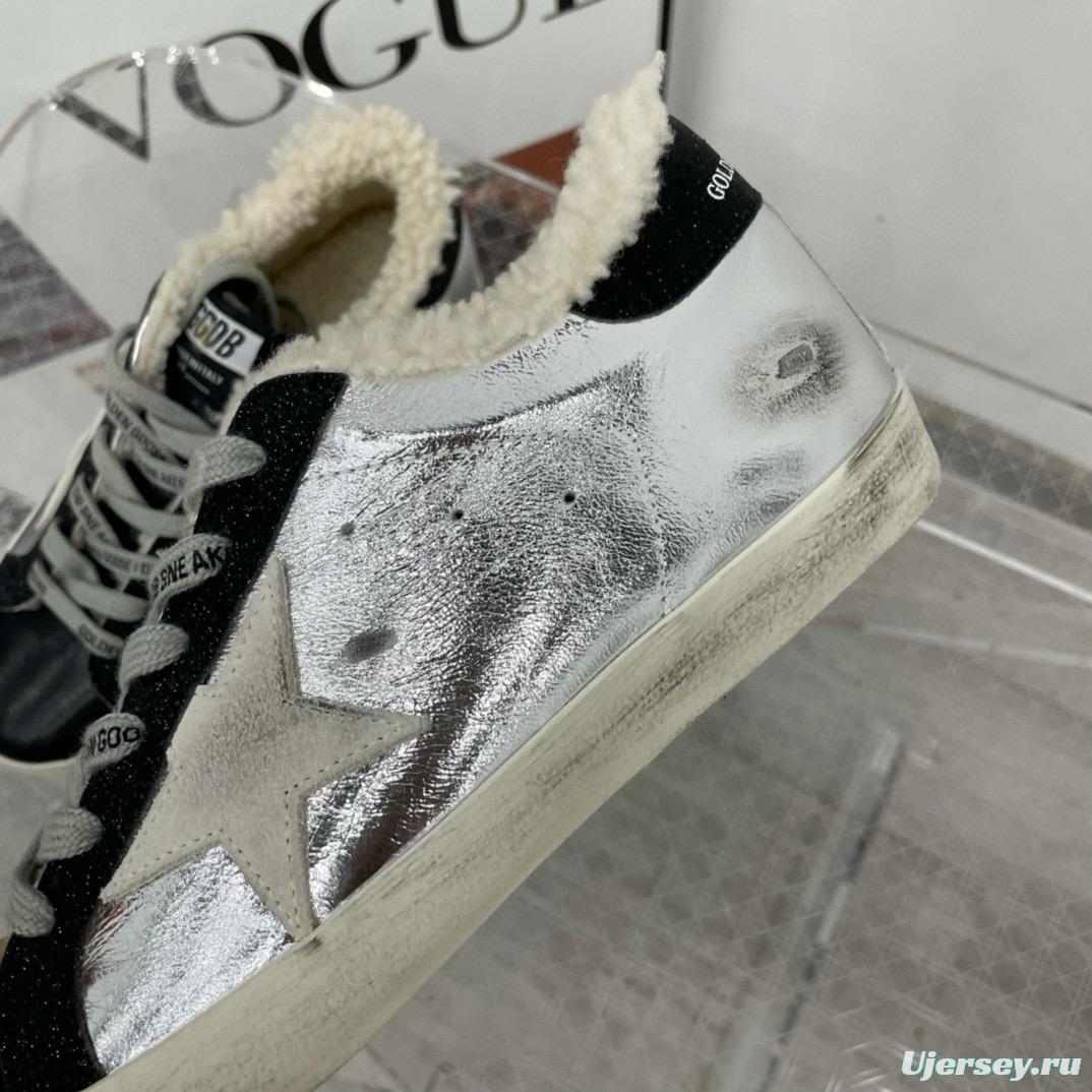 2025 Women GGDB Silver Black Leather Shearling Sneakers