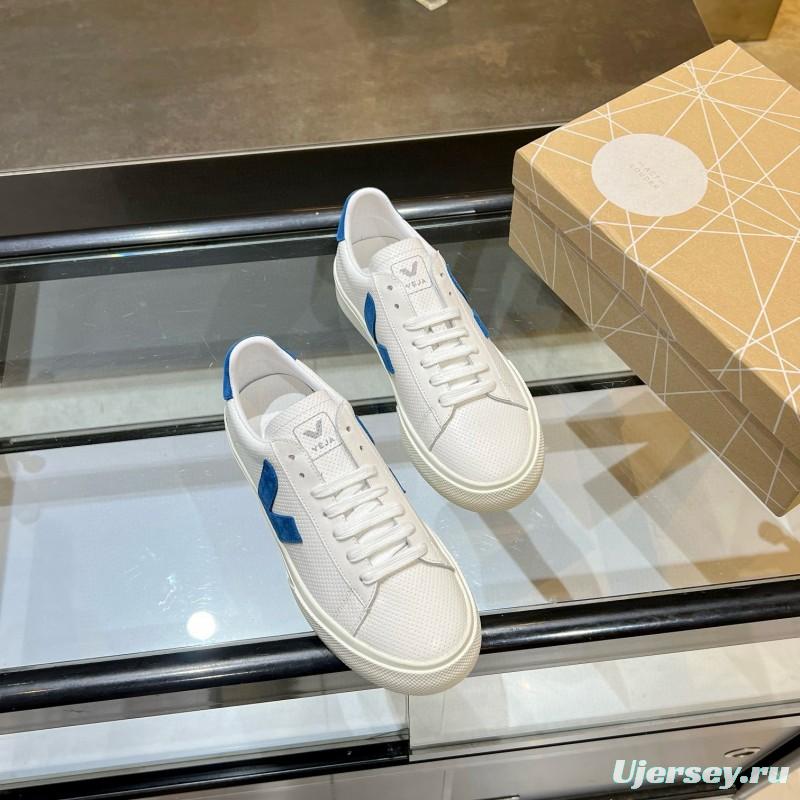 2025 Unisex VEJA White Blue Leather Canvas Sneakers MJ00240