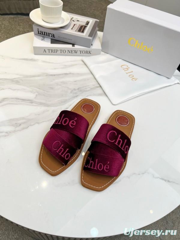 2025 Women Chloé Purple Velvet Slippers LY00200