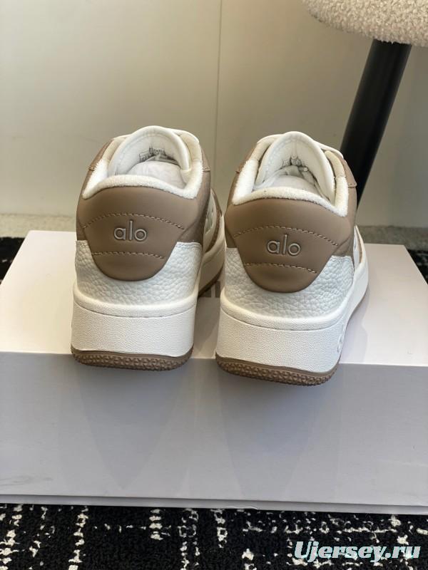 2025 Women Alo White Brown Leather Sneakers KFY00280
