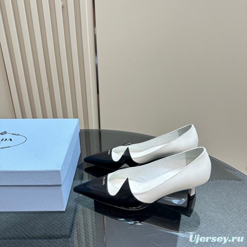 2025 Women Prada Black White Leather Heels KFY00310