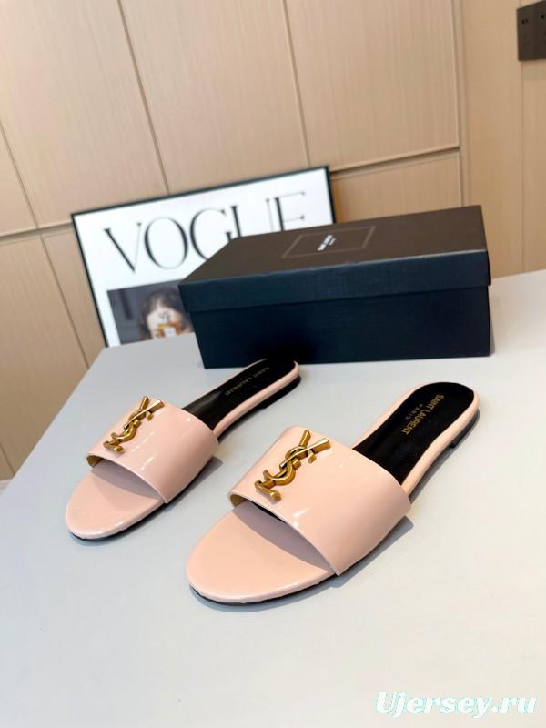 2025 Women Yves Saint Laurent Pink Leather Slippers LY00180