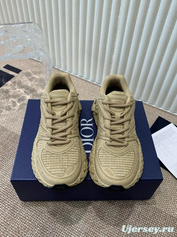 2024 Unisex Dior beige mesh leather sneakers MJ00400