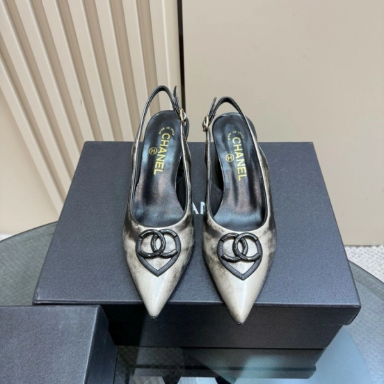 2025 Women Chanel Black Leather Slingback Pumps
